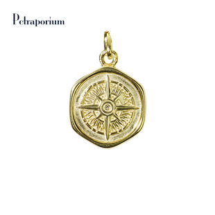 【星图罗盘】手工纯银镀金镶嵌天然陨石吊坠宇宙合金切片项链天