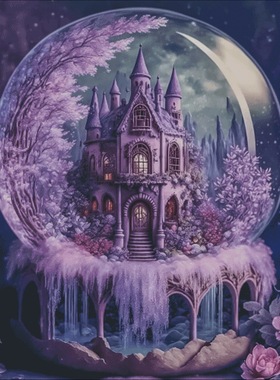 法国DMC线R线十字绣 紫色水晶城堡 满绣混色印花saga客厅神秘梦幻