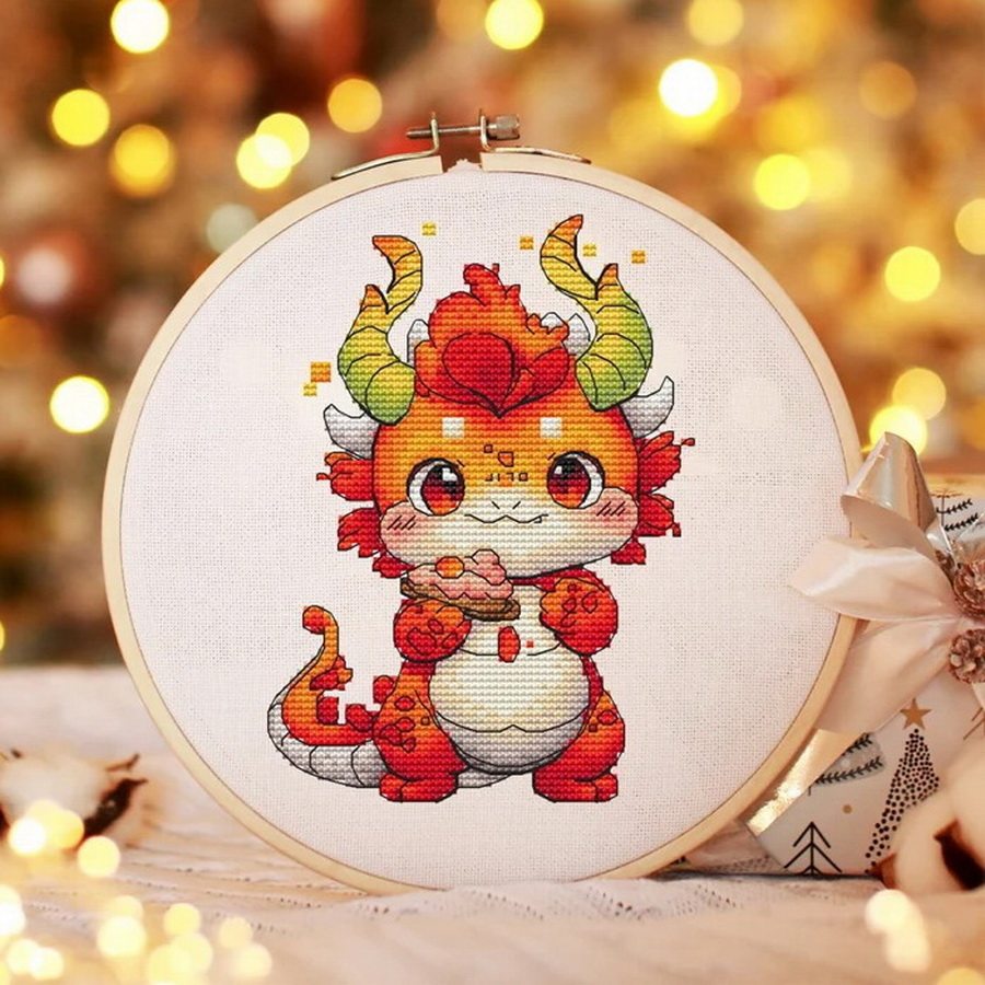 法国dmc线r线十字绣 贪吃小金龙 印花新年动漫简单卡通礼物