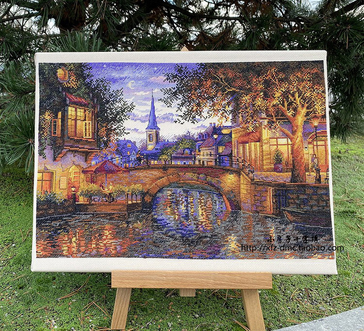 小房子十字绣 正品DMC线 暮光之城 风景装饰画客厅餐厅挂画夜幕