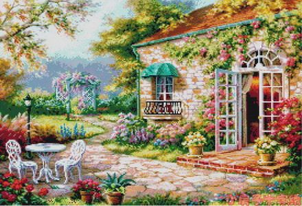 十字绣套件花间花草摆件田园建筑