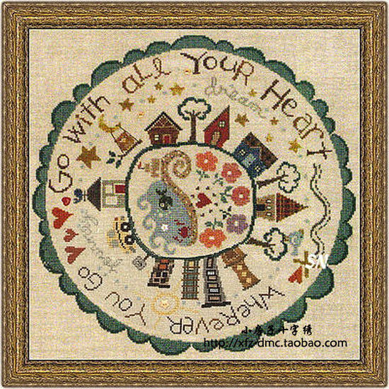 小房子十字绣 正品法国DMC套件-跟随心走-亚麻布 纽扣儿童趣挂画