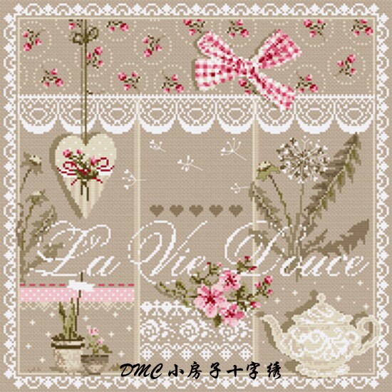 小房子十字绣 正品法国DMC套件 拉菲夫人-甜蜜的生活 棕色布挂画