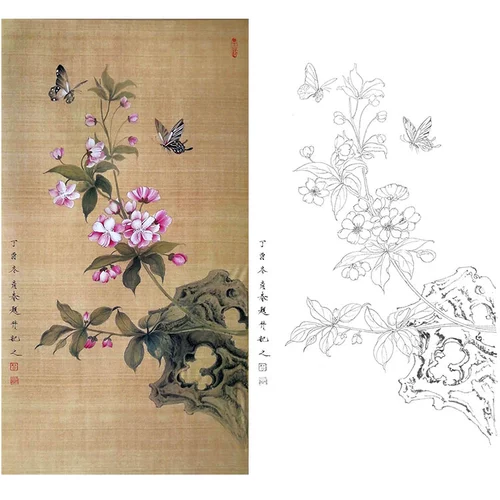 Гонгби живопись белый рисунок нижний черновик Чу Янчун Древний стиль цветочный и птичий крючок Линия Физическая печать может выбрать Cy05