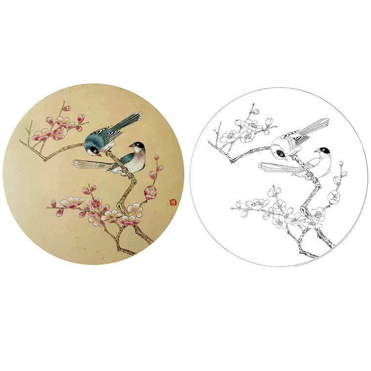 工笔画白描底稿实物打印稿戴青池花鸟小品勾线练习稿尺寸可选dq26