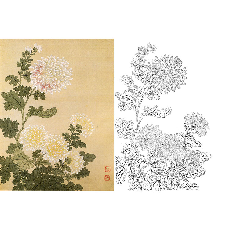 工笔画白描底稿恽寿平没骨花卉小品实物打印稿尺寸可选SP71