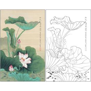 俞致贞花鸟工笔画白描底稿《荷花图》临摹勾线高清打印稿ZZ20