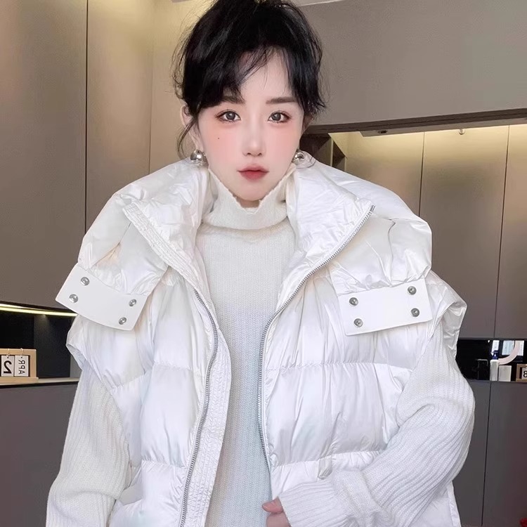 【现货】羽绒马甲女2025秋冬新款女装中长款连帽外套宽松无袖上衣