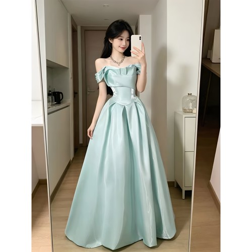 2026新款法式绿色晚礼服长裙女
