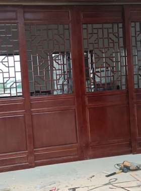 中式仿古门窗实木花格镂空栅木格隔复古屏风雕花玄关