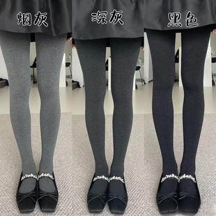 金棉连裤袜微压显瘦平纹羽毛绒加厚保暖烟灰连裤袜