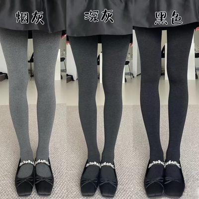金棉连裤袜微压显瘦平纹羽毛绒加厚保暖烟灰连裤袜