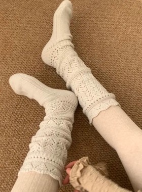 灰色毛线袜子女冬加厚美拉德复古韩风中筒堆堆袜秋冬针织小腿袜