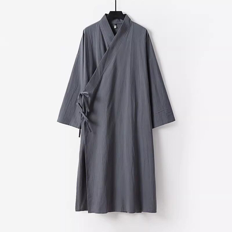 棉麻大码超长道袍国风复古汉服睡袍系带和服汗蒸浴袍男女四季长袍
