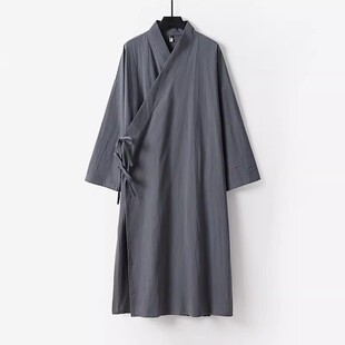 棉麻大码超长道袍国风复古汉服睡袍系带和服汗蒸浴袍男女四季长袍