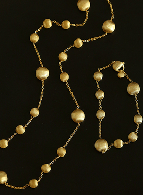 意大利拉丝S925银金球项链手链