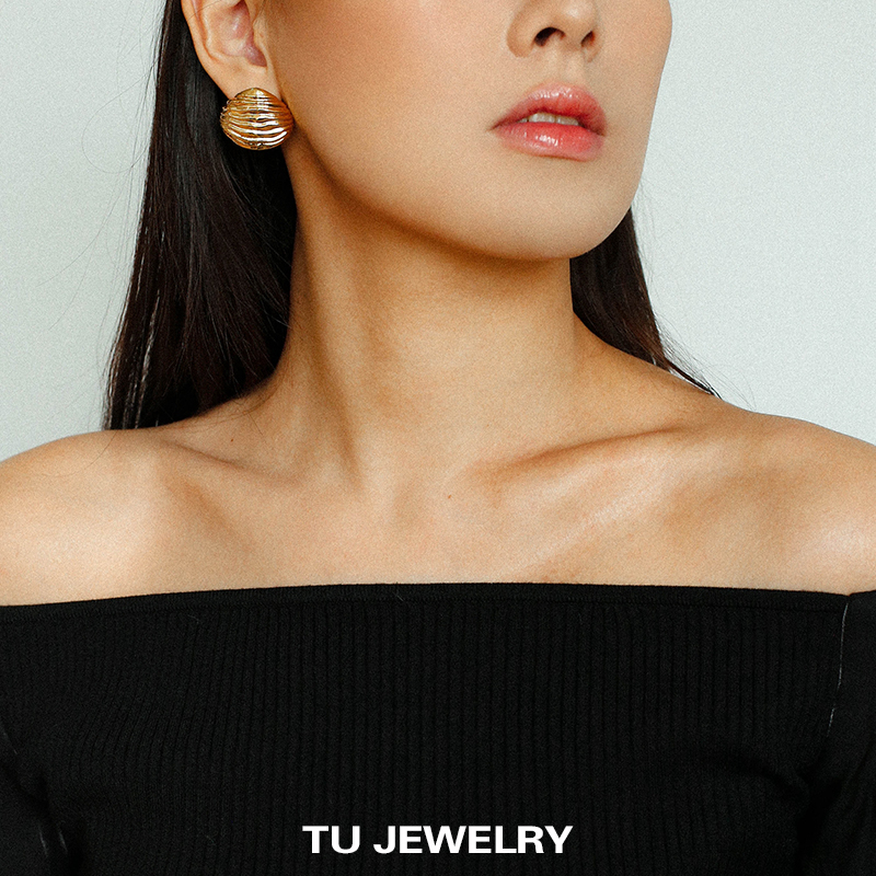 小众设计ins条纹几何金属风耳环