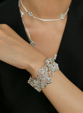 法式精致刺绣蕾丝镂空花朵宽手镯