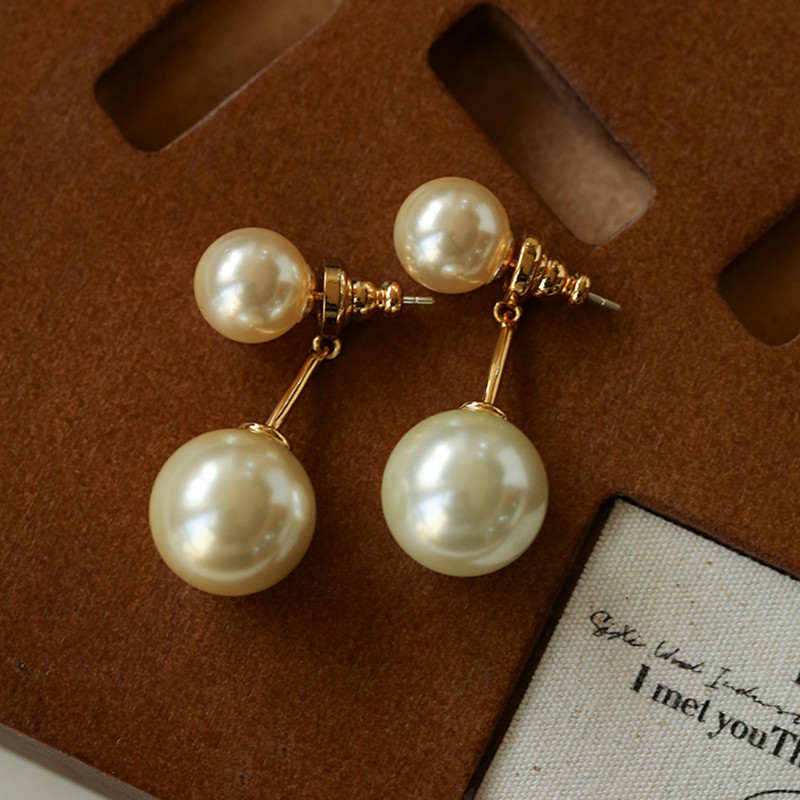 优雅气质复古大小双珠珍珠耳钉