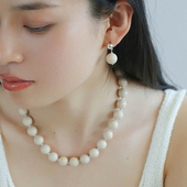 小众设计高级感白化石串珠项链耳钉欧美ins简约圆珠锁骨颈链耳环
