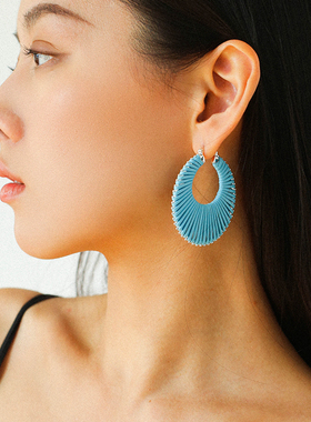 TU JEWELRY 欧美小众设计皮绳编织耳环女高级感气质个性圆形耳饰