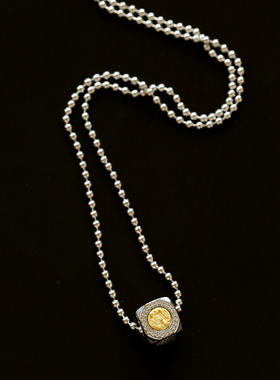 复古925银金象财富古币吊坠项链