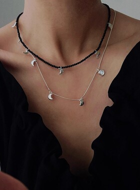 小众设计ins日月吊坠蛇骨链项链