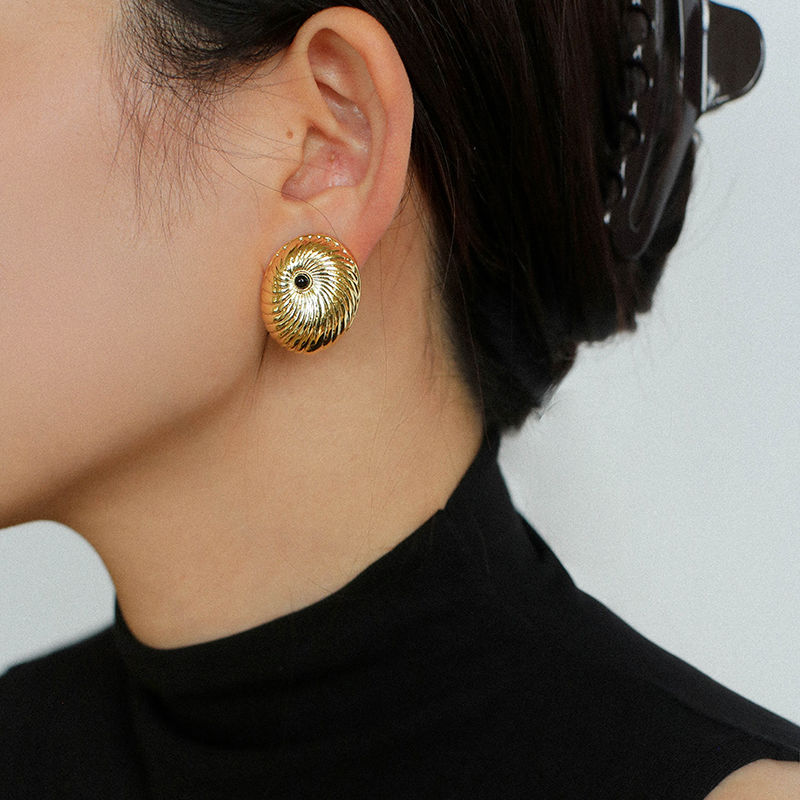 复古ins椭圆漩涡纹理黑玛瑙耳钉