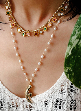 法式ins复古金色和平鸽珍珠项链