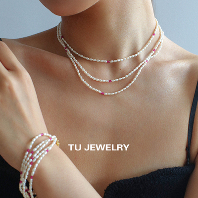 轻奢高级天然珍珠红宝石项链手链