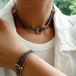 TU家法式复古高级感多层mini金矿石天然珍珠颈链手链叠戴串珠项链