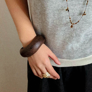 TU家简朴归真•中式禅意复古百搭非洲红木天然木质宽版手镯手环女