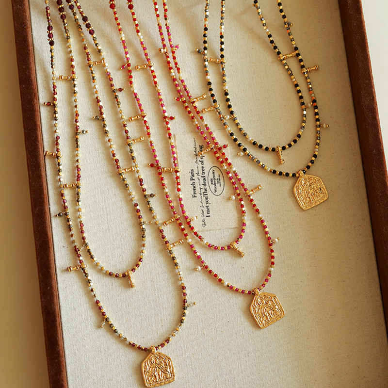 TU家法式复古天然石尖晶金色几何吊坠项链女叠戴优雅高级感毛衣链,饰品/流行首饰/时尚饰品新,项链,淘宝优惠券,粉丝福利购,淘宝优惠卷