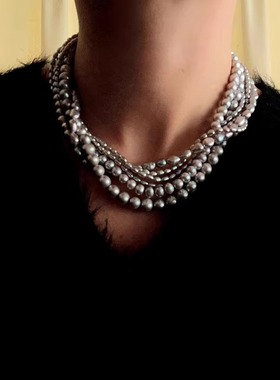 法式复古高级感多层天然珍珠项链