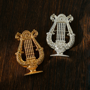 TU家 复古宫廷vintage浮雕设计竖琴乐器胸针高档轻奢大衣西装别针