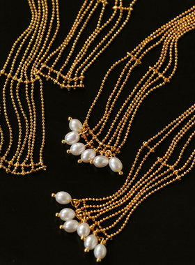 法式复古网纱珍珠流苏长款项链女