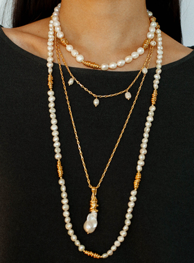 法式优雅天然巴洛克珍珠长款项链