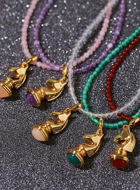 小众象棋骑士马水晶玛瑙串珠项链