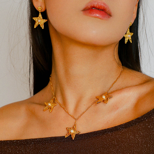 TU家《无垠星域》小众设计星球五角星黑绳项链欧美个性星星毛衣链