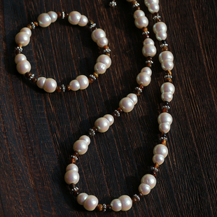 TU家小众设计葫芦形珍珠虎眼石串珠项链手链女简约高级感颈链手串