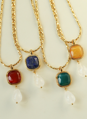 法式复古vintage天然石水晶项链