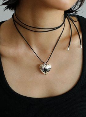 ins韩国爱心海星吊坠黑皮绳项链