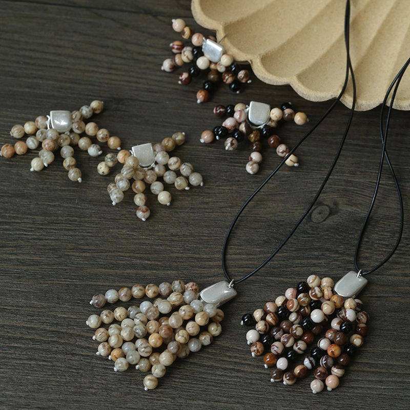 TU家 复古斑马石流苏长款项链耳环女 小众设计感个性蜡绳颈饰耳钉,饰品/流行首饰/时尚饰品新,项链,淘宝优惠券,粉丝福利购,淘宝优惠卷