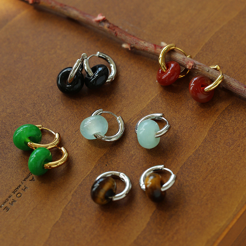 复古天然玛瑙国风中式风耳圈耳环