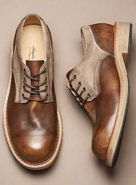 美式手工真皮复古休闲工装伞兵大头皮鞋男士头层牛皮圆头低帮透气