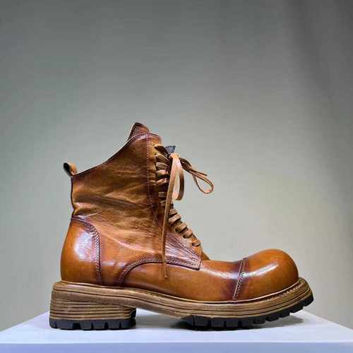 2024秋冬新款复古马皮马丁靴男真皮厚底增高短筒机车靴子高帮皮鞋 - 封面