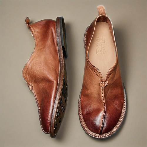 马皮真皮手工缝线牛皮底套脚单鞋