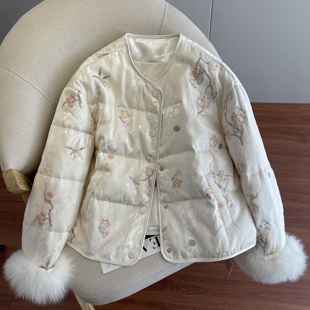 新中式羽绒服女2025冬新款轻奢狐狸毛国风刺绣独特绝美厚外套过冬