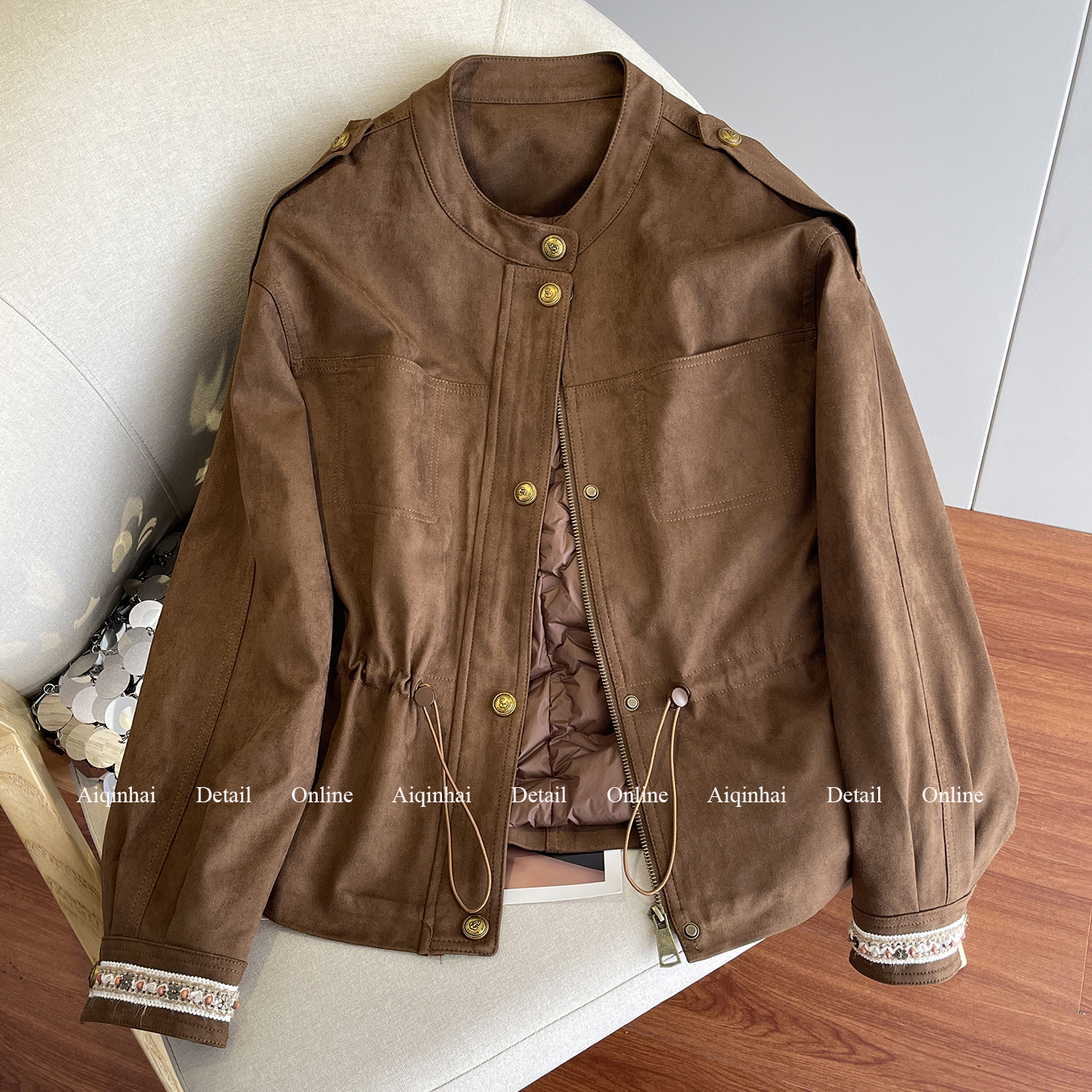 麂皮绒90白鸭绒内胆羽绒服
