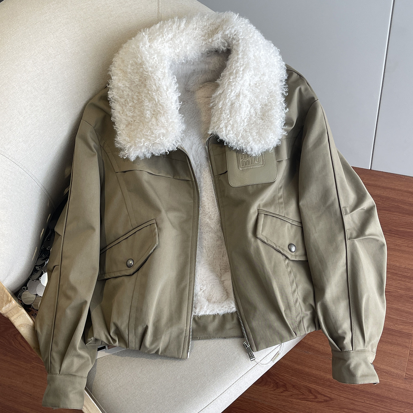 仿兔毛内胆棉衣外套女2025冬季新款羊羔毛拼接小个子夹克派克棉服